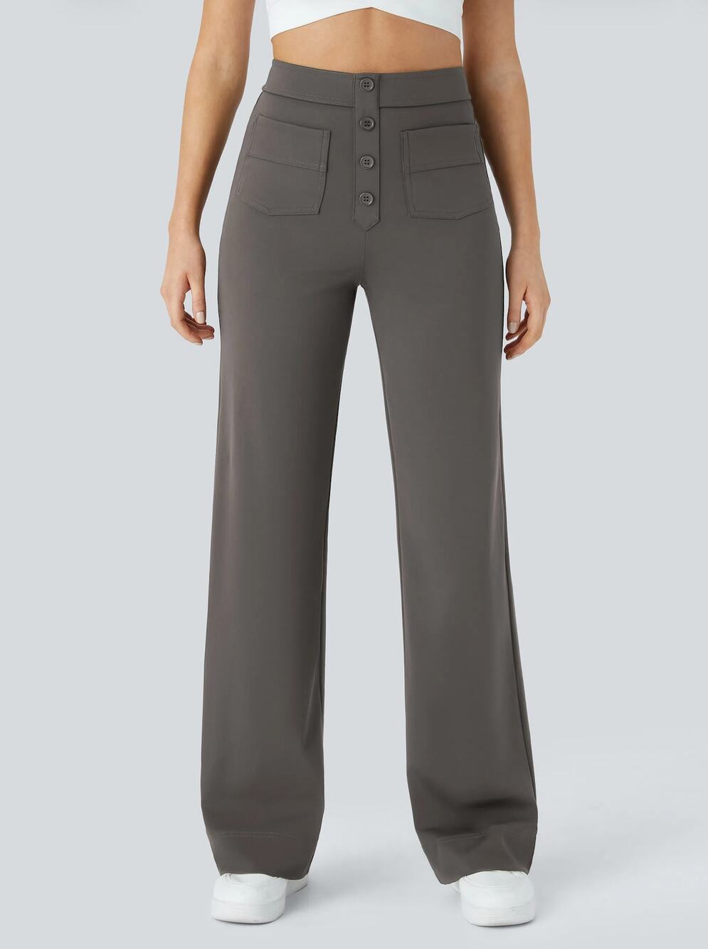 Halara Womens M Gray DayStretch High Waisted Straight Leg Pocket Pants NWT